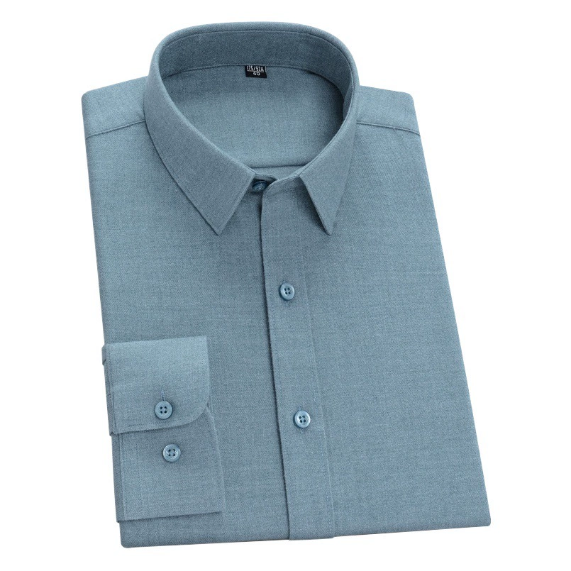 Новая однотонная мужская деловая шерстяная рубашка без глажки, весенне-осенняя Повседневная Универсальная высококачественная рубашка с длинными рукавами и защитой от морщин