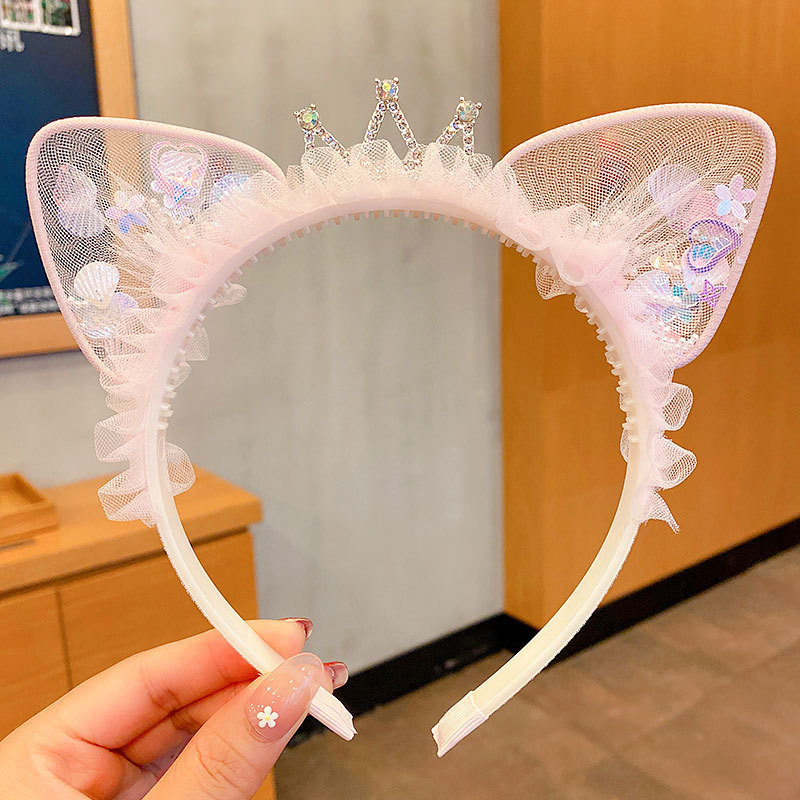 子供のカチューシャの王女の猫の耳の頭飾り歯付き滑り止めのカチューシャのレースのかわいい女の子のカチューシャの女の子の髪飾り|undefined