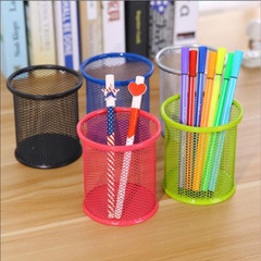 Iron pen holder hollow desktop storage bucket simple student stationery multifunctional office colorful round square pen holder