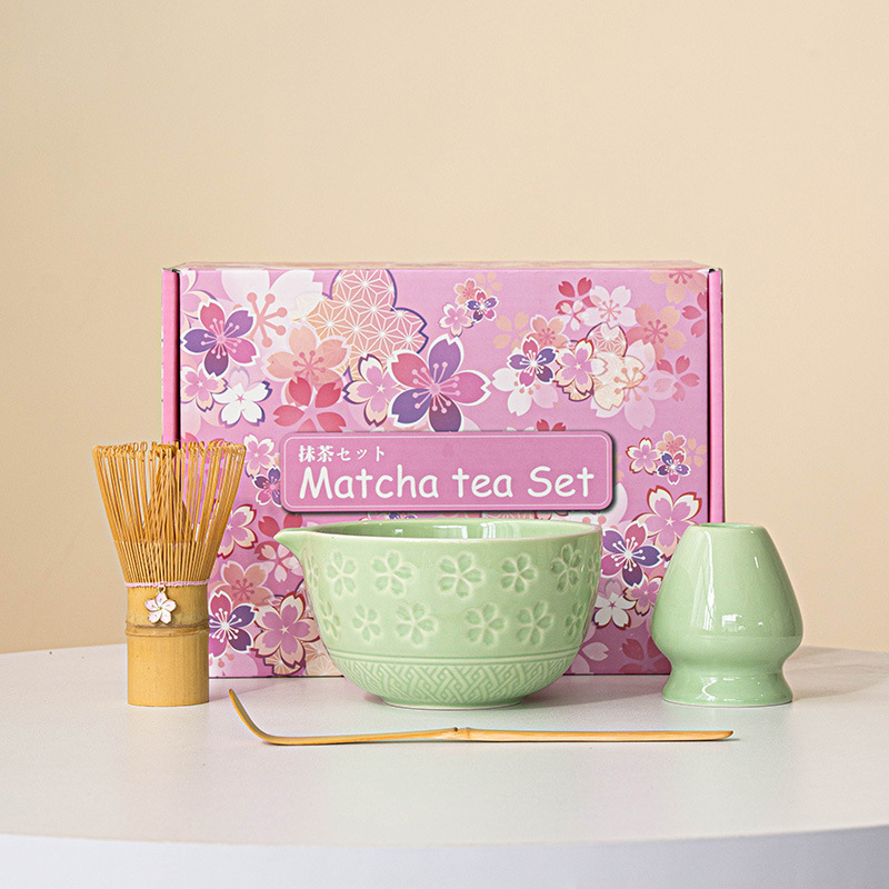 跨境粉色日式樱花抹茶抹茶茶具套装日式抹茶抹茶碗带嘴件套批发|undefined