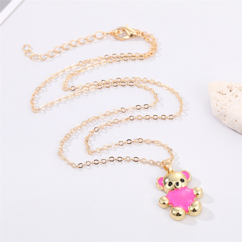 Koreau0027s new cute alloy color bear necklace cartoon animal pendant clavicle chain