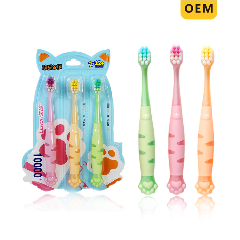 Lerch Children's Ten Thousand Hair Cartoon Cat Claw Soft Hair Oral Cleaning Toothbrush for 3-12 Years Old Baby Wholesale