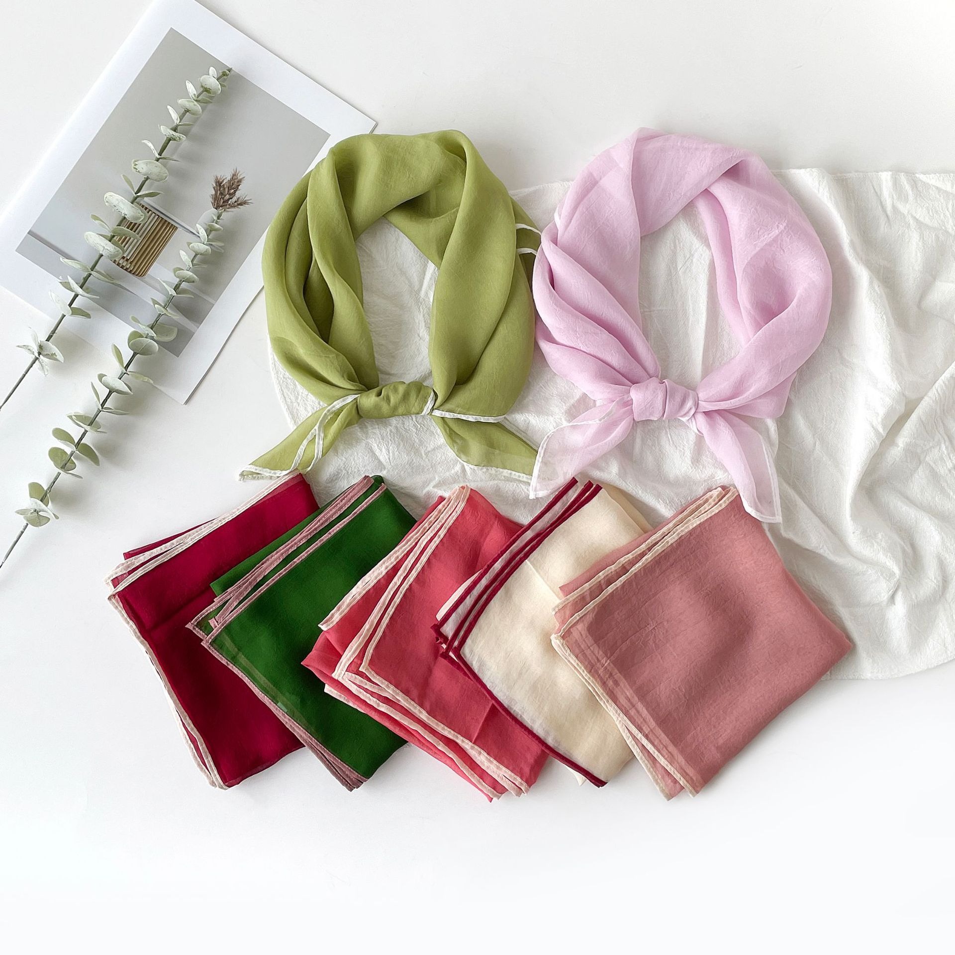 50g Weight Silk Scarf Classification Holiday, Street Occasion Moire Yarn Material Solid Color Pattern Spring&Summer Season Women's Gender Simple Style Style Women's Simple Style Solid Color Moire Yarn Silk Scarf 无