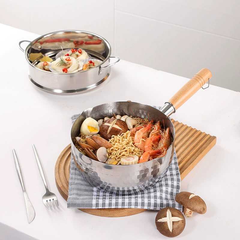 Нержавеющая сталь Снежная Сковорода в японском стиле Кулинария Горшок для лапши Бытовая кастрюля Вспомогательный пищевой горшок с ручкой Горшок для молока
