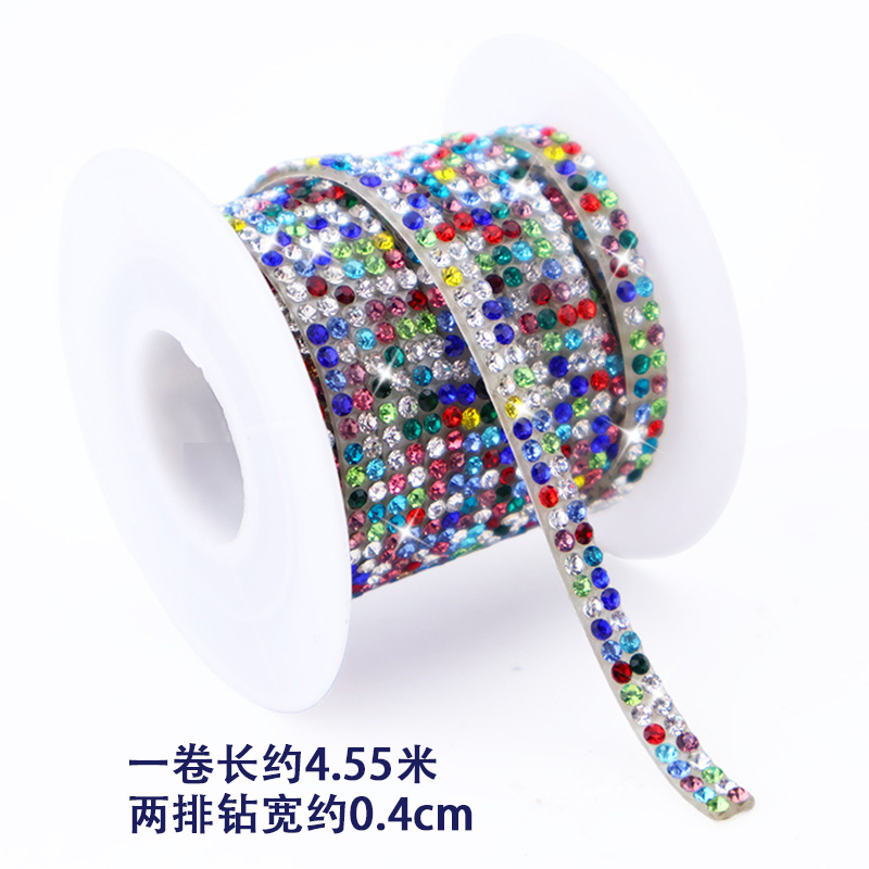 Tiras de diamantes de imitación de doble fila al por mayor con adhesivo, pegatinas de diamantes autoadhesivas, accesorios de ropa DIY, tiras de diamantes de imitación, accesorios de cristal, pegatinas de diamantes