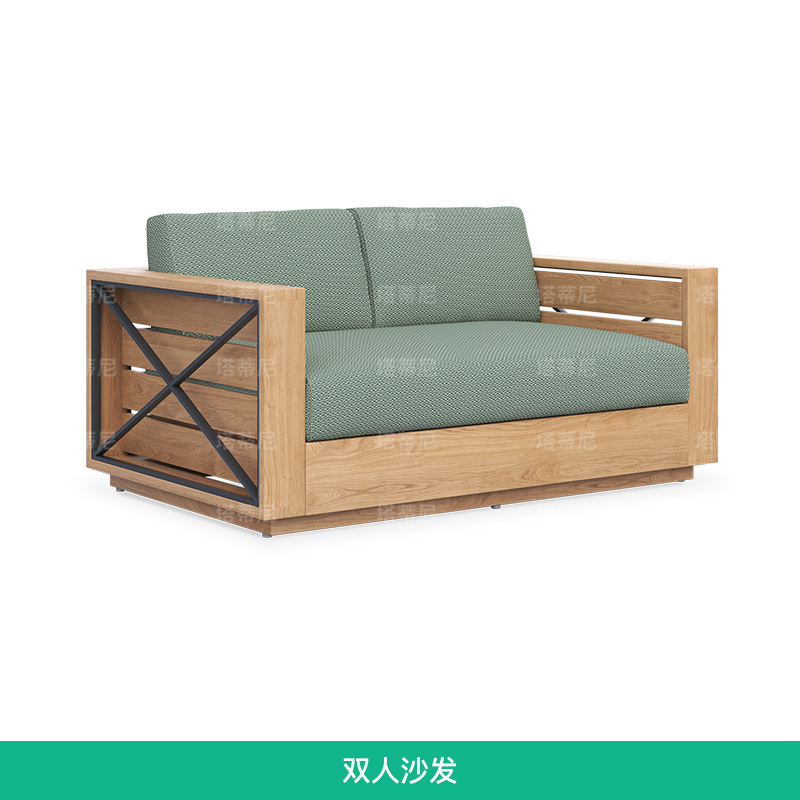 Conjunto de sofás de teca para exteriores para patio de hotel, impermeable, resistente al sol, muebles anticorrosivos, sofá de madera maciza para jardín de villa.