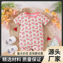 2026新款外贸夏季童装新生儿男女宝宝清新西瓜印花连体爬服