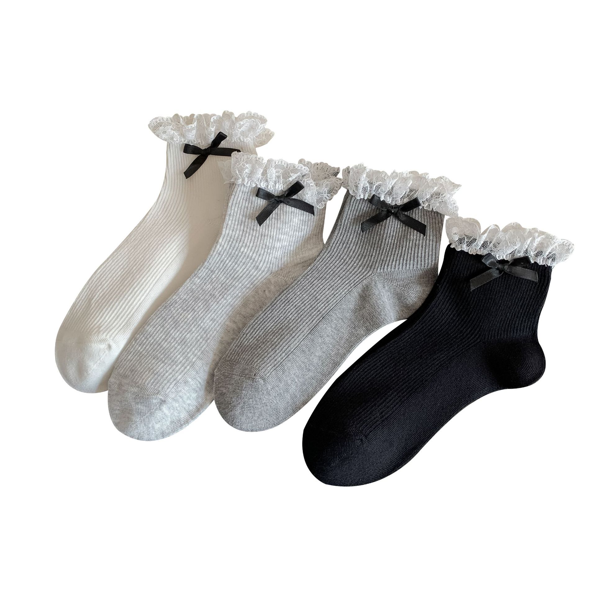 Calcetines de primavera y verano de algodón sólido, calcetines de ballet de arco, calcetines de verano delgadas y dulces al por mayor