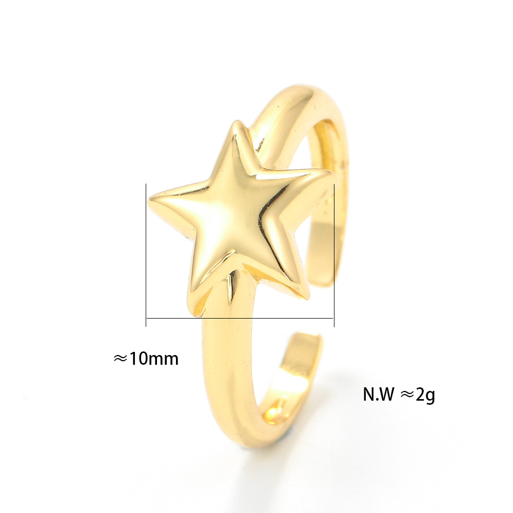 Wholesale Korean Micro-inlaid Five-pointed Star Gold Glossy Opening Ring Nihaojewelry display picture 5