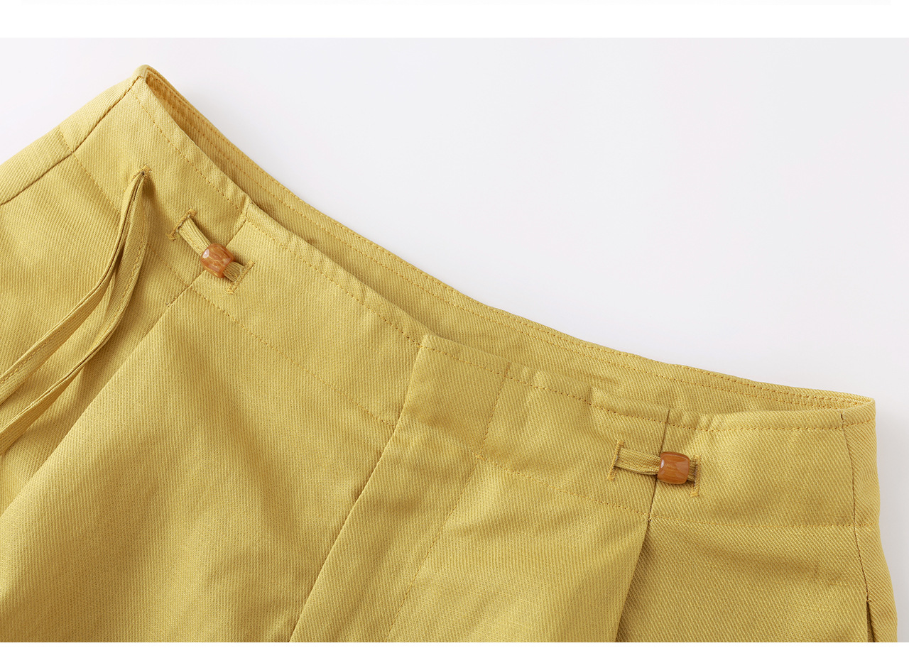 Quần short nữ cạp cao dây buộc phong cách quốc phong rộng thùng thình đính cườm — Xanh lông mòng đen chi tiết 29