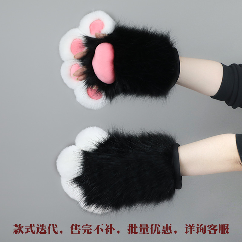 Guantes Sin Dedos de Garra de Gato de Felpa Térmicos para Cosplay y Eventos