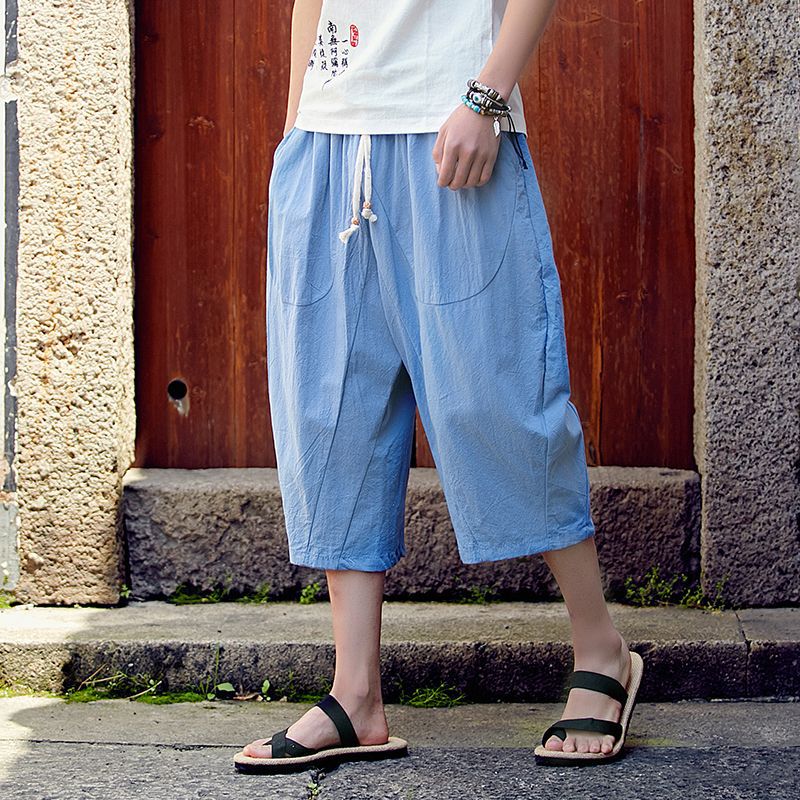 Pantalones cortos sueltos de algodón y lino de gran tamaño 7 de moda estilo chino pantalones grandes para hombres pantalones cortos casuales de lino ancho gordo verano