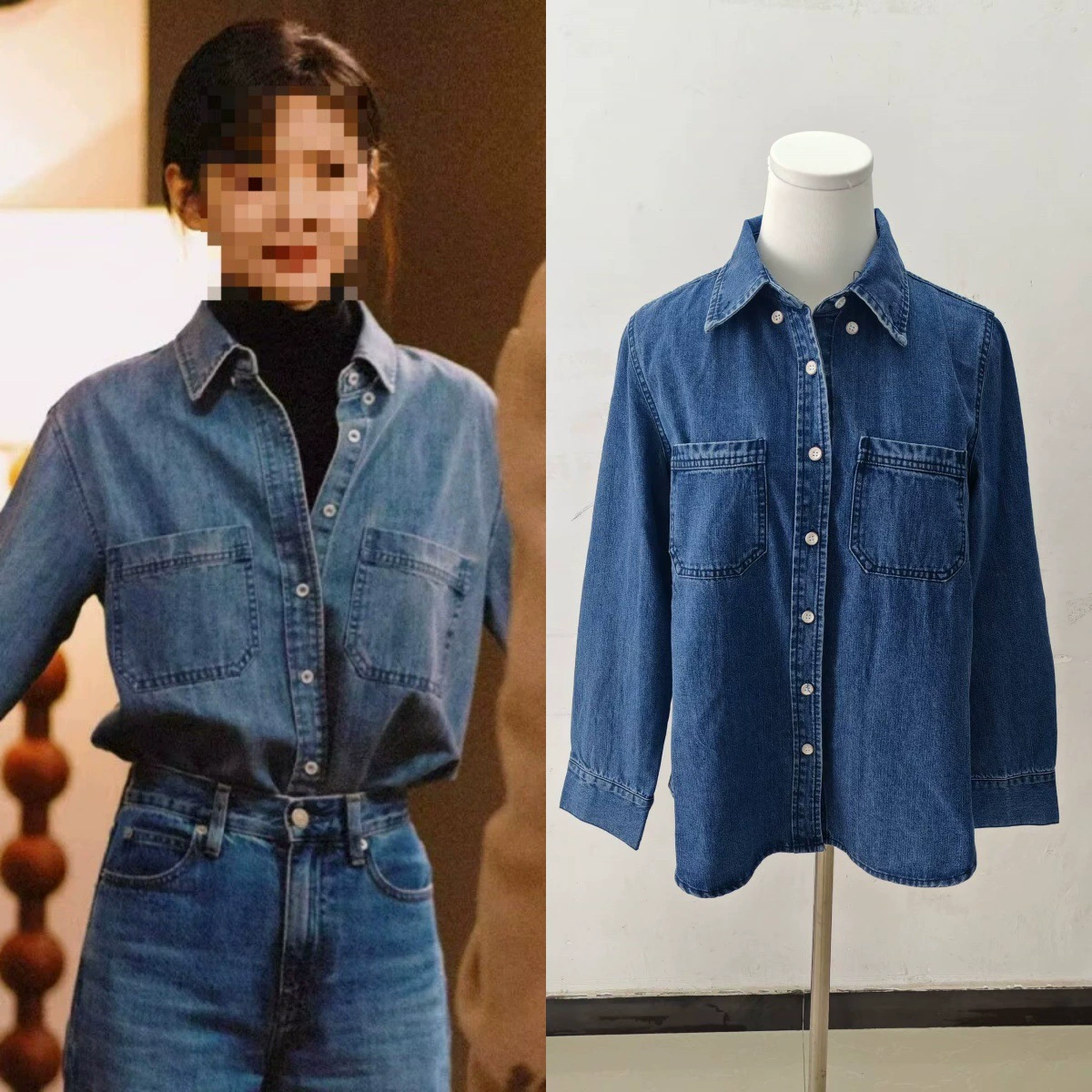 Долгосроки в наличии: осенне-зимняя джинсовая рубашка в стиле Ифан Чжан Руонан, многослойная рубашка, образ знаменитости 2025 года