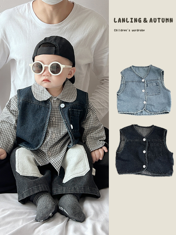 Chaleco de vaquero de primavera y otoño para niños, chaleco casual de hombro para bebés.
