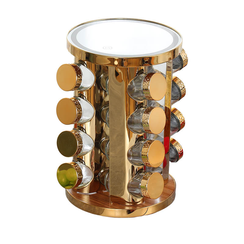 Cocina luminosa ronda condimento estante espejo de acero inoxidable suministros de cocina estante de almacenamiento de múltiples capas estante de almacenamiento condimento