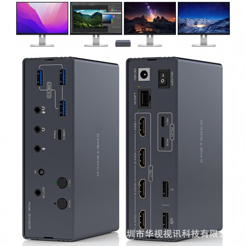 2-Way Type-C Input, 4-Way Hdmi2.0 Output + 1000m Network + 2-Way Usba2.0 + 3-Way Usb3.0 2-Way Type-C Input, 4-Way Hdmi2.0 Output + 1000m Network + 2-Way Usba2.0 + 3-Way Usb3.0