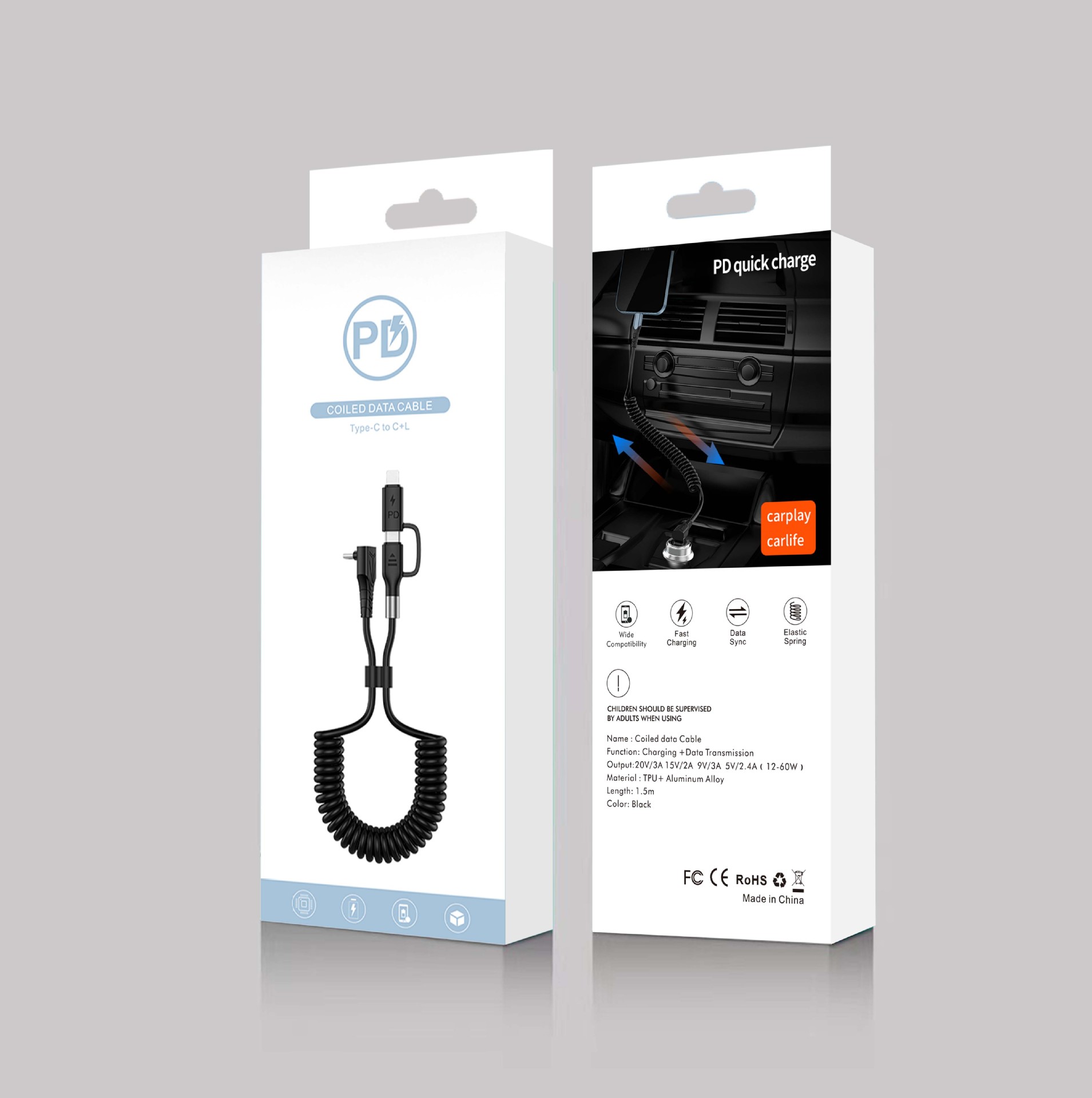 PD cable de datos telescópica primavera TYPE-C cable de carga del coche adecuado para Tesla Model3/Y teléfono móvil cable de carga rápida