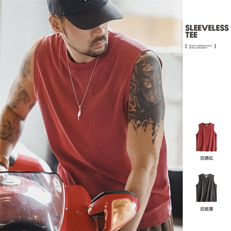 Maden Workwear American-Style Red Vest Trendy Outerwear Pure Cotton Fitness Sleeveless Tank Top Men's Summer