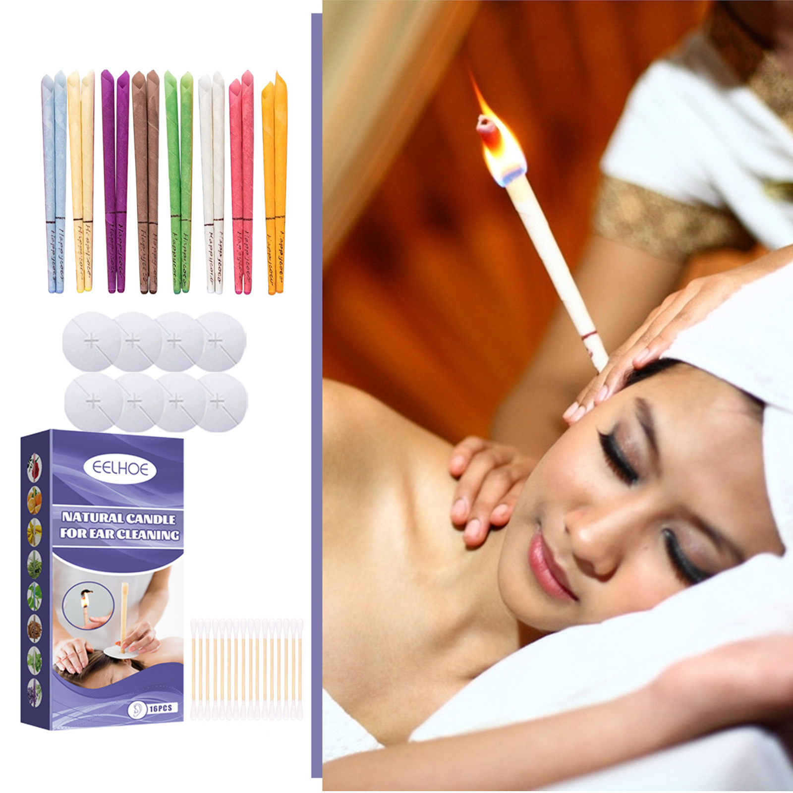 EELHOE Aromatherapy Ear Candle Ear Gentle Cleaning Care Relaxing Body and Mind with Plug Multicolor Ear Candle suit