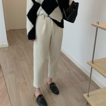 雪尼尔立体宽窄子母条灯芯绒秋冬新品九分锥形裤子女休闲时尚