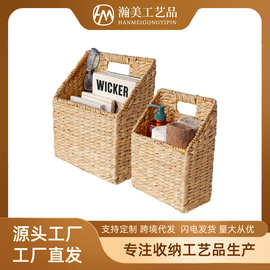 跨境代发葫芦草木把编织收纳筐挂篮藤编收纳篮桌面茶几柜子