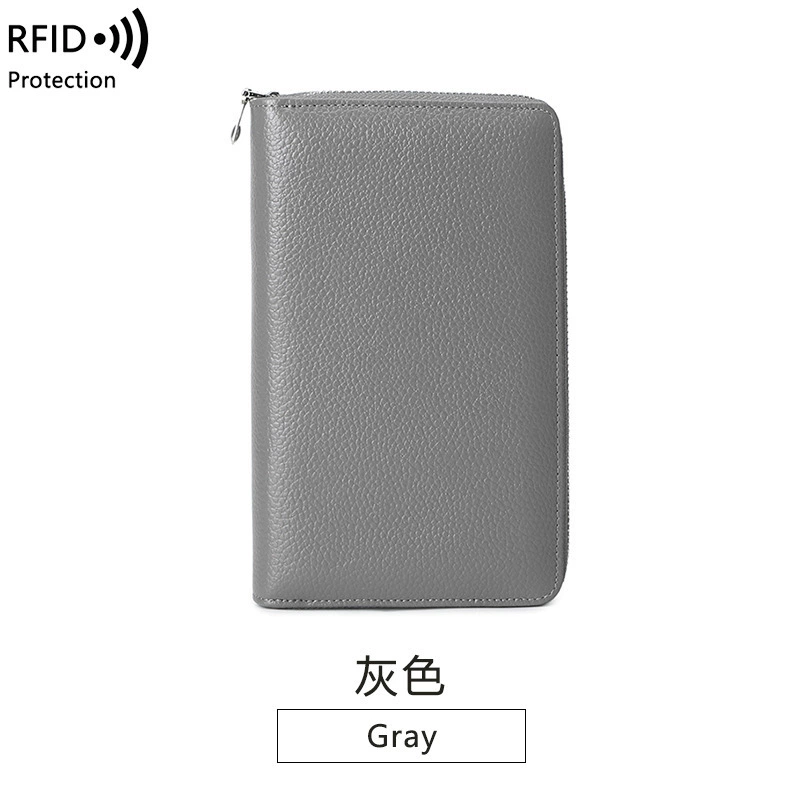 Кожаный паспортник, длинный кошелек из козьей кожи с защитой RFID, молния и цепь