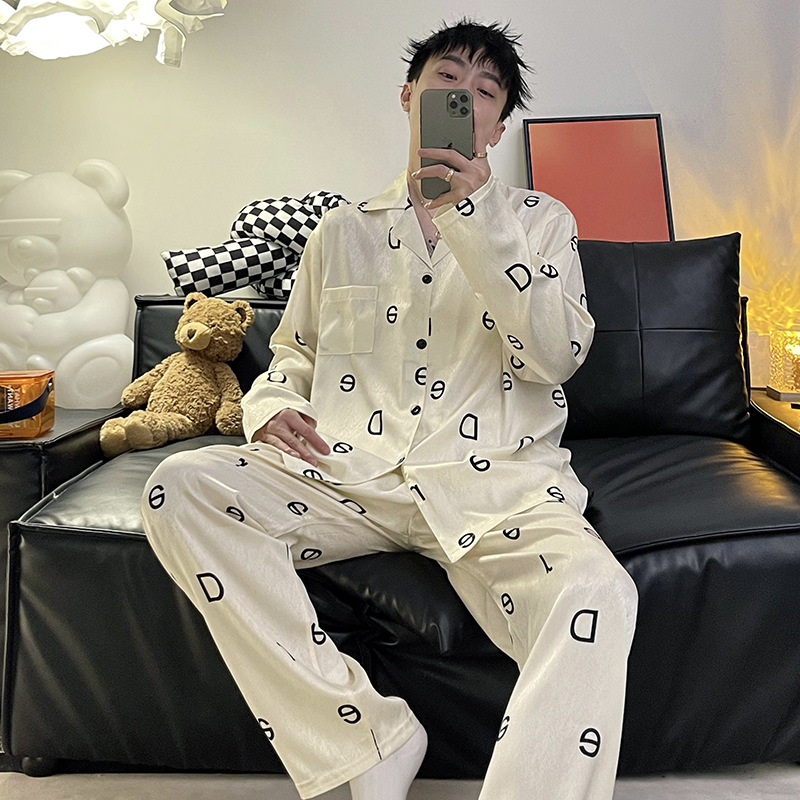 2025 pijamas nuevos para hombre, primavera y otoño, manga larga, seda helada, talla grande, conjunto de dos piezas, ropa fina de seda para el hogar de verano