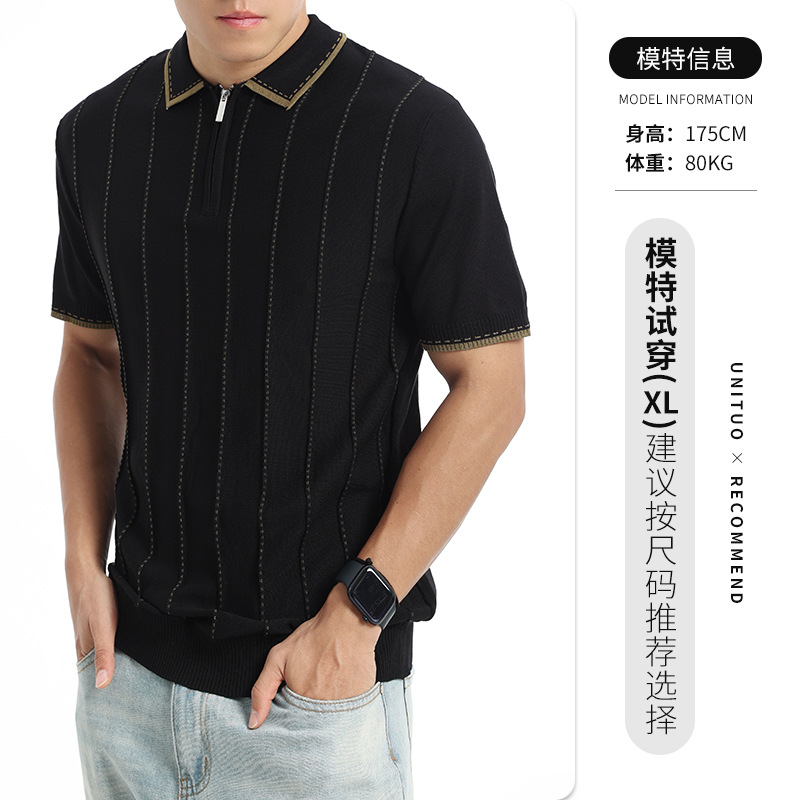 Europa y los Estados Unidos vieja camiseta de polo de punto de hombre con solapa vertical rayas de manga corta de negocios casual ropa de hombre camiseta de verano