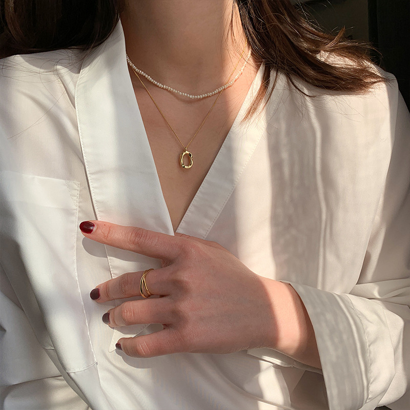 925 Plata oval donut collar retro simple cadena de clavícula Corea del Sur Dongdaemun apenado puesto joyería moda