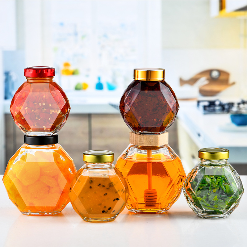 Diamonds 250 A bottle of honey new pattern 500 A bottle of honey Foreign trade Pickles bottles Jam jars Hexagonal Honey pot