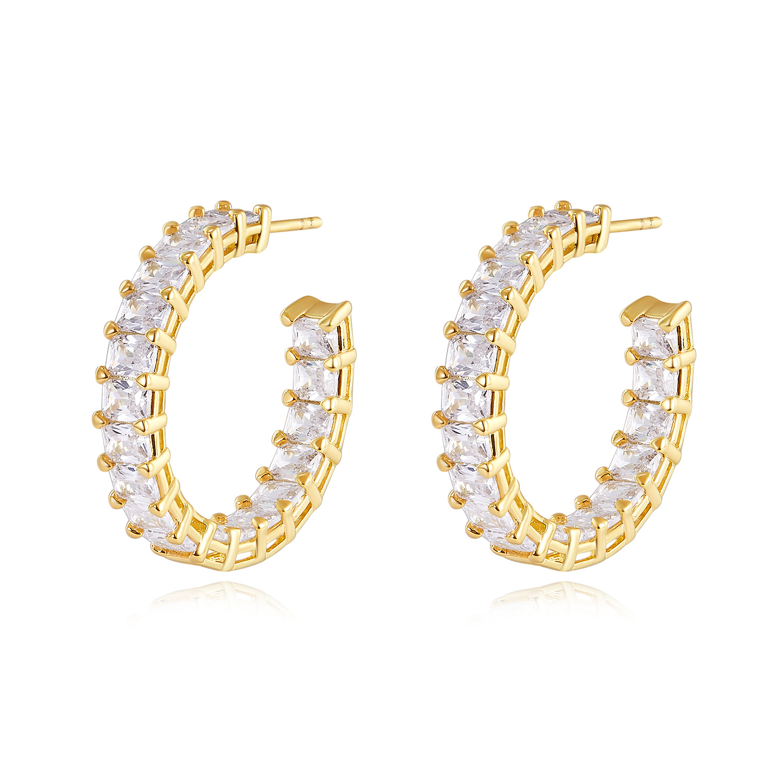 欧美2024年新款潮满镶锆石C形耳环女ins个性冷淡风简约耳钉跨境批