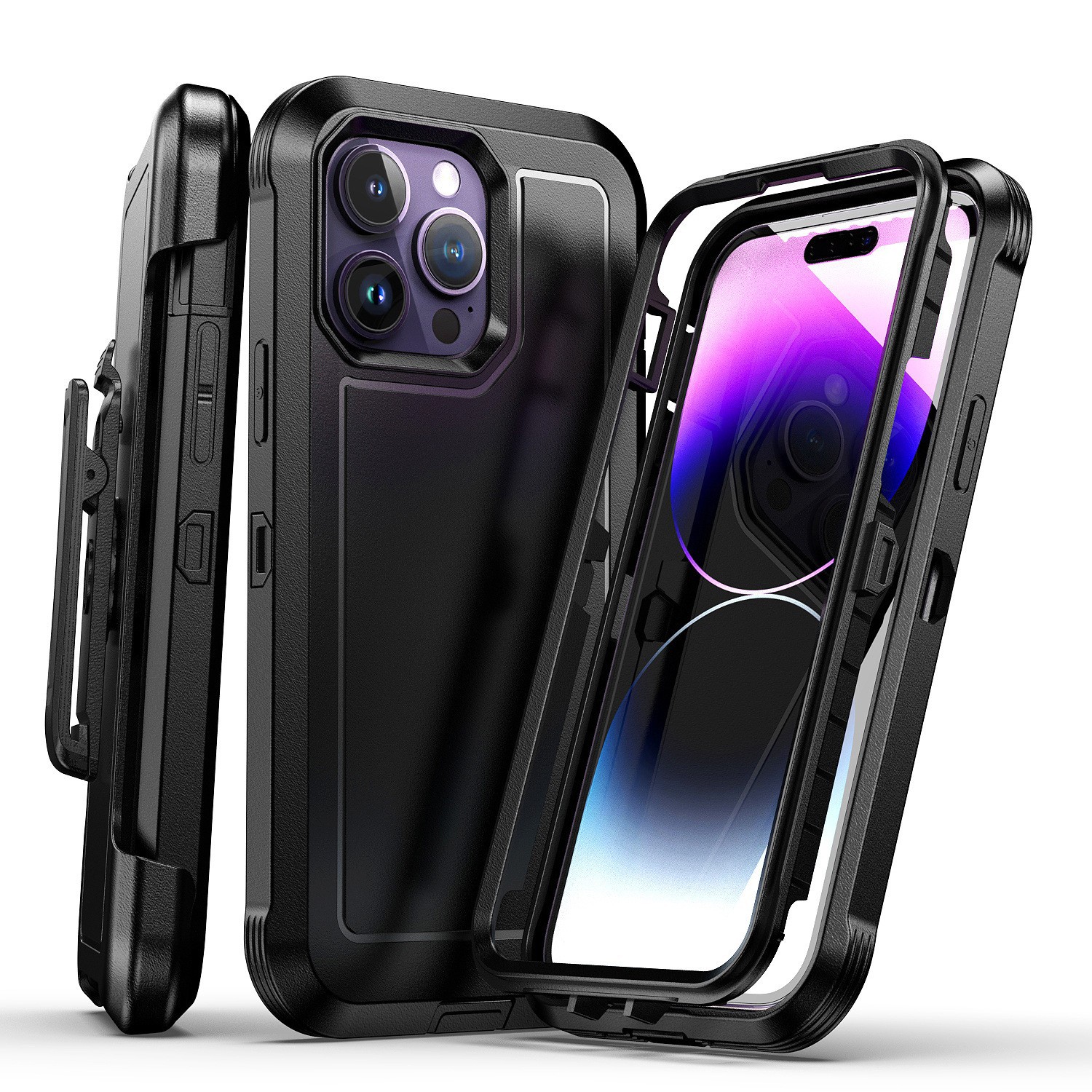 Three Defense Robot Tercera generación Adecuado para iPhone 15 Plus 14 Funda para teléfono 12 13 Soporte de Clip Trasero 2 en 1_voghion.com