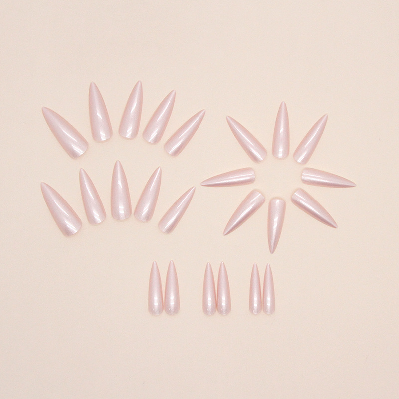 Long Aurora Pointed Fashionable and Eye-catching False Style, Naked Color Wearing Panel Detachable Nail Enhancement_voghion.com