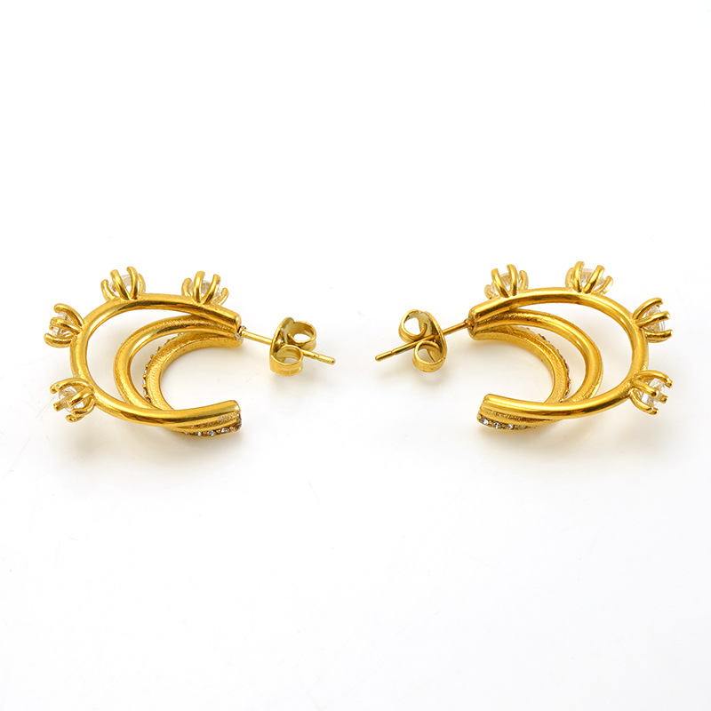 1 Pair Geometric Elegant Simple Style Stainless Steel 18K Gold Plated Zircon Ear Studs display picture 7