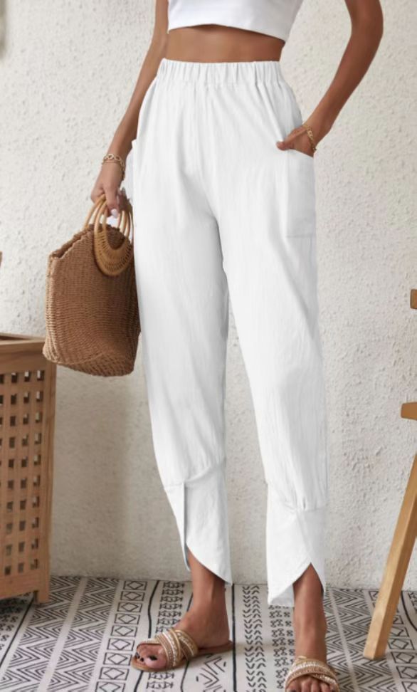 Daily Occasion Loose Version Women's Daily Retro Solid Color Full Length Pocket Casual Pants