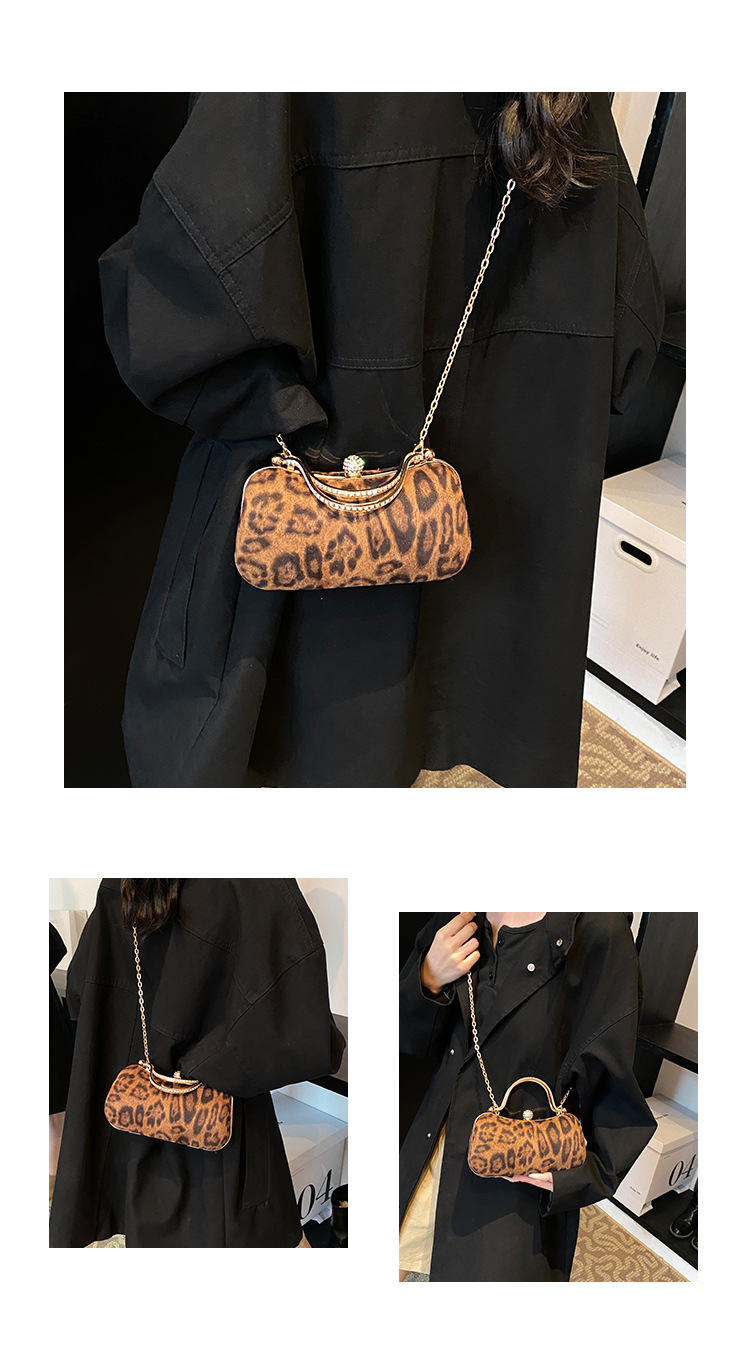 European and American style leopard print chain small square bag for women, 2024 new Korean style fashionable single-shoulder bag, flared crossbody dinner bag undefined