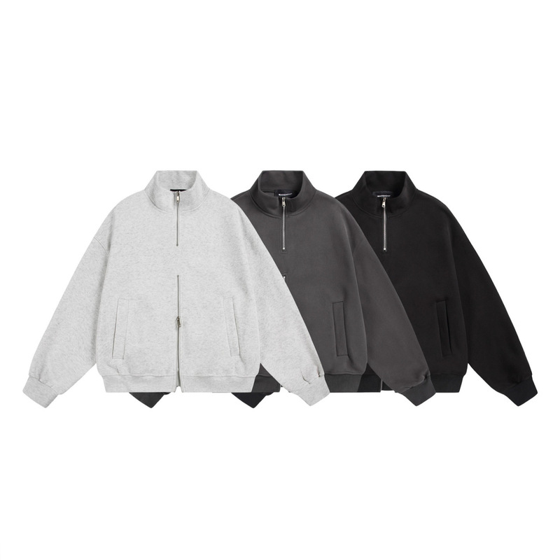 Mr. Song's Cross-Border Japanese Retro High Street Double Zipper Sweatshirt for Men and Women, Loose Designer Heavy Stand Collar Jacket
