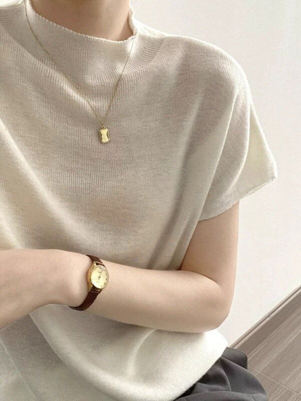 Wool Short-Sleeved ~ Autum Half Turtleneck Bottoming Shirt for Women Korean Style Early Autum Tops for Women 1005-161