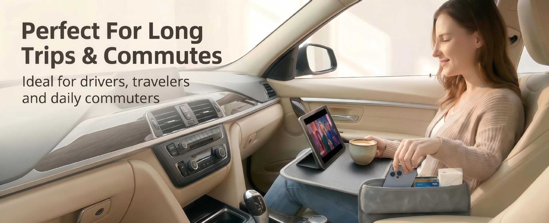 Car-Mounted Small Table, Lap Table, Multifunctional Car Dining Table, Laptop Table, Seat Gap Storage Box