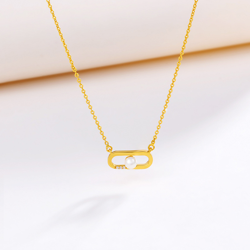Xuping joyería elíptica simple cadena de clavícula geométrica nicho temperamento europeo y americano collar de perlas joyerías de otoño y invierno mujeres