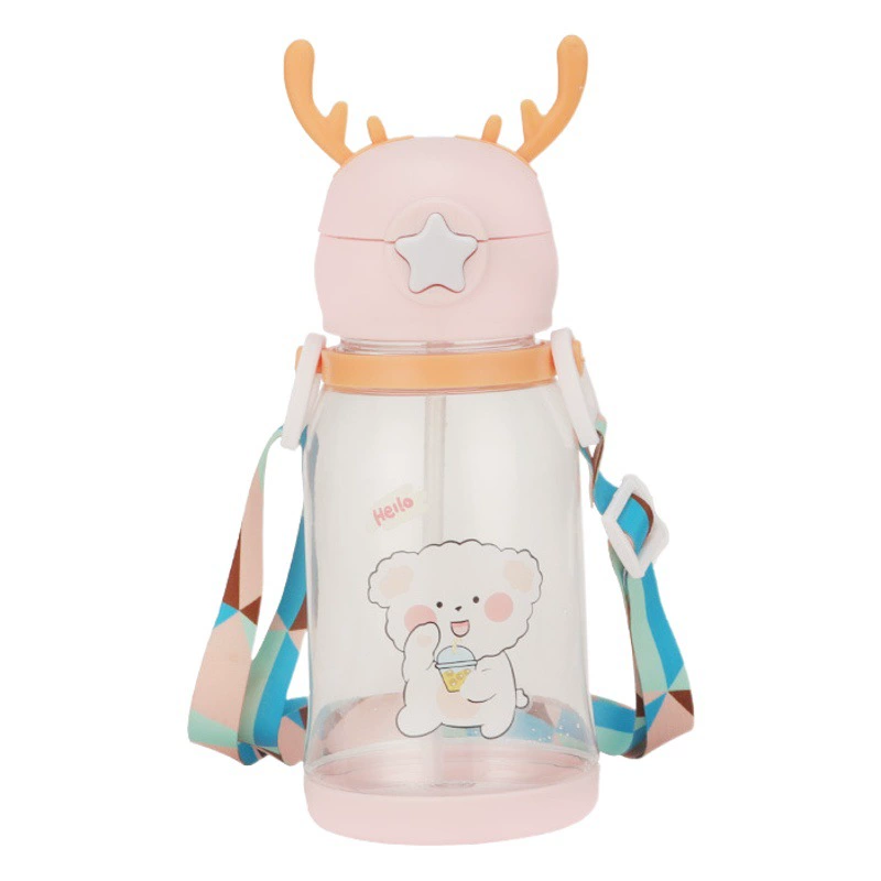 Детская соломенная чашка для питья, мужская и женская детская мультяшная чашка с рогами, милая устойчивая к падениям портативная пластиковая чашка для воды большой емкости