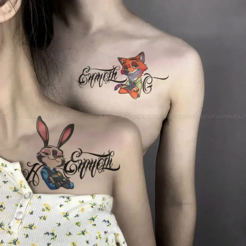 Zootopia Movie Merchandise Nick and Judy Colorful Tattoo Stickers Crazy Cartoon Cute Waterproof Stickers for Men and Women Couples