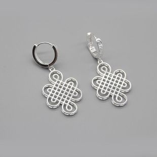 Auspicious Festival Earrings Vintage Mongolian Xizang Style Sterling Silver Jewelry 925 Silver Xizang Sterling Silver Earrings Ethnic Style
