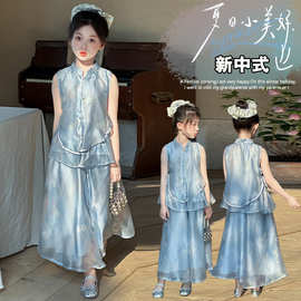 2025年新款女童夏大童女装时髦套装小公主洋气新中式国风两件套