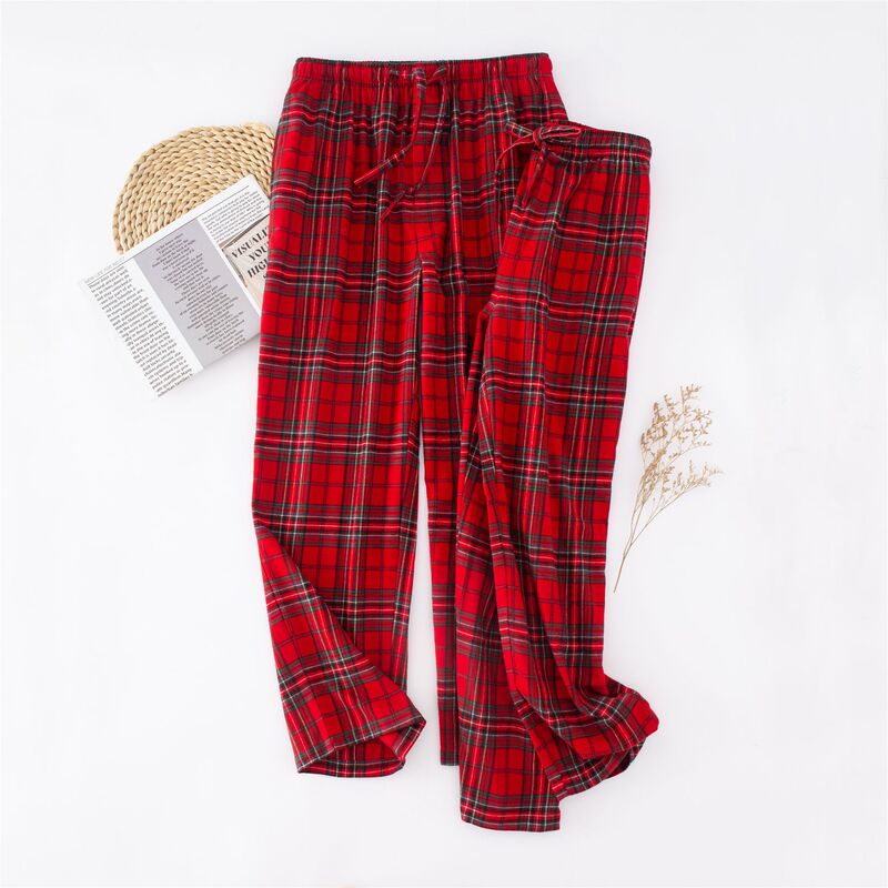 Export Autumn and Winter Men's and Women's Plaid Pajamas Christmas Couple Home Pants Velvet Brushed Large Size Loose Warm New Product