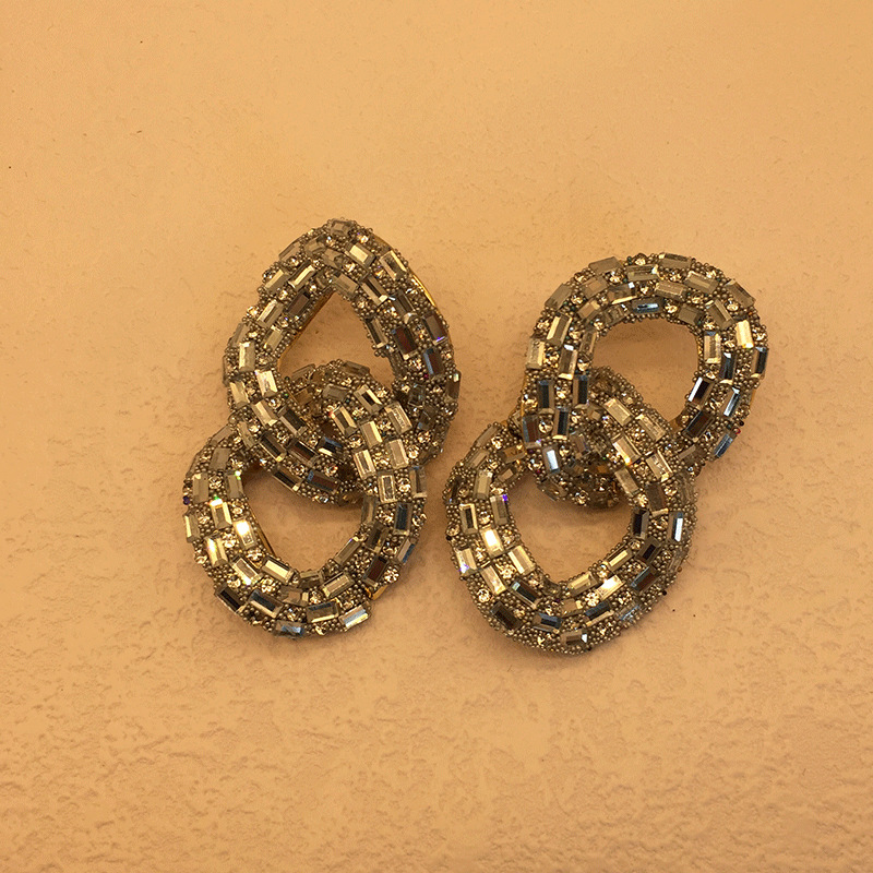 1 Paire Brillant Géométrique Incruster Matériaux Mixtes Strass Boucles D'oreilles Boucles D'oreilles display picture 6