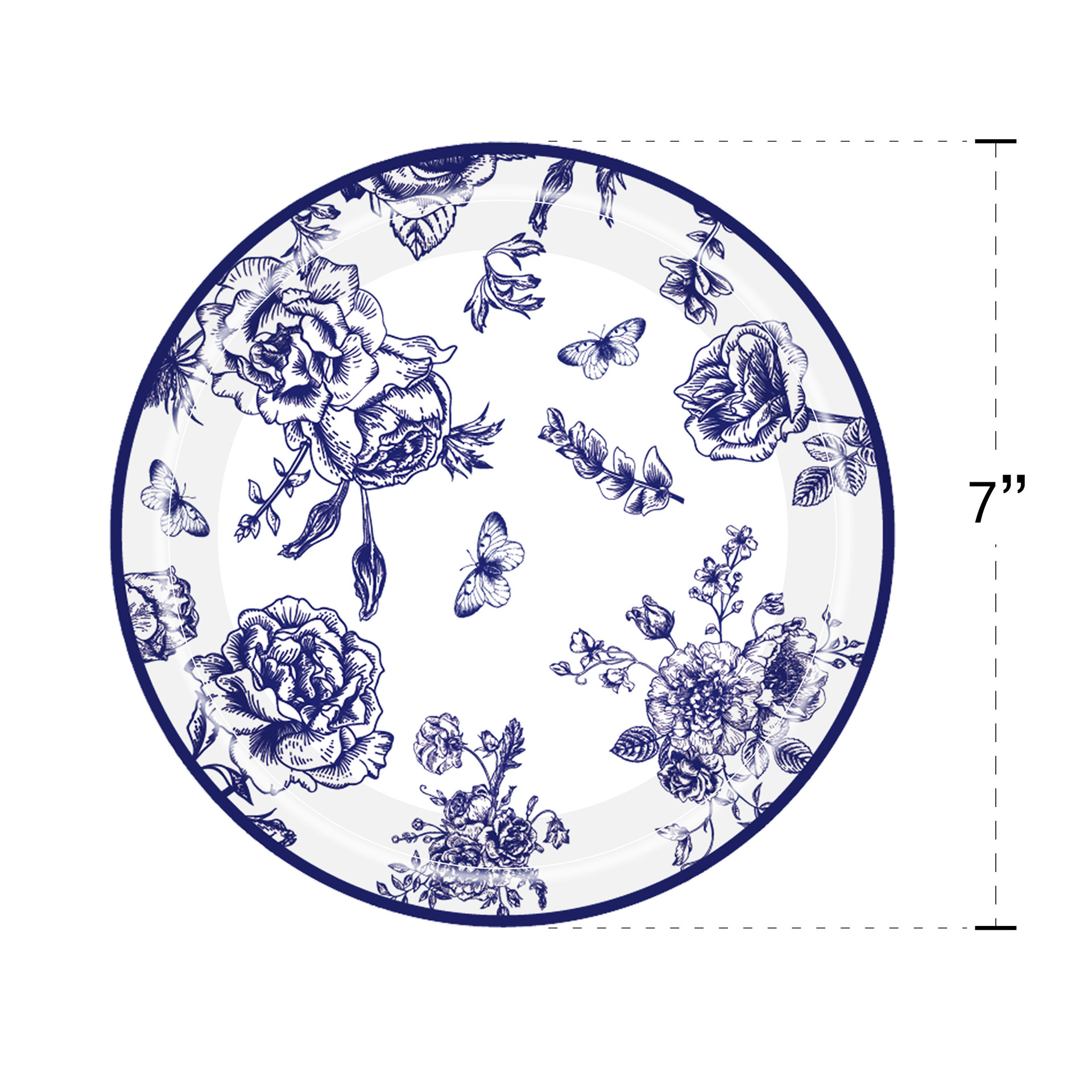 Artículos de fiesta desechables con temática floral de porcelana azul y blanca de nuevo estilo para exteriores: vasos de papel, servilletas de papel, platos de papel.