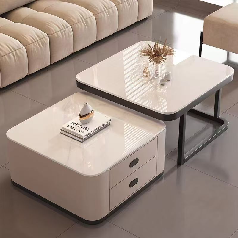 Mesa de té de tabla de roca doméstica sala de estar tabla de almacenamiento retráctil pequeña casa simple moderna mesa de té de vidrio de alto nivel