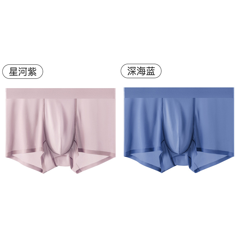 Ropa interior de hombre de seda de hielo sin costuras color puro ultrafino de verano seda de morera transpirable antibacteriano cintura media ropa interior cómoda para hombres
