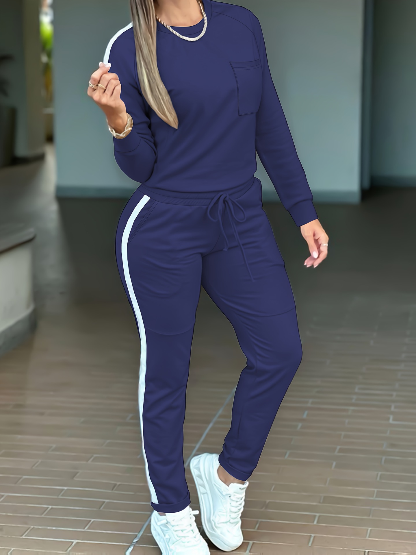 Women's Autumn Winter 2 Piece Set round Neck Long Sleeve T-Shirt High-Waisted Tapered Pants European American Style Casual Outfit_ecoleips.com